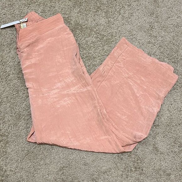 House Of Harlow Women's L Textured Satin Wide Leg Pants Blush Pink Pull On New - Picture 6 of 9